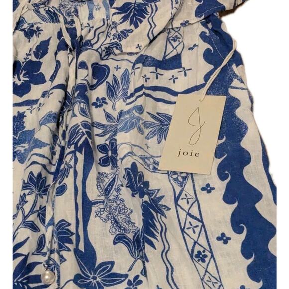 Joie Women’s Blue White Floral 100% Linen Dress And Drawstring Top NWT - Picture 2 of 11